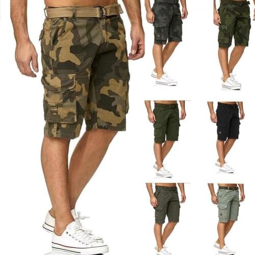 Men Multi-Pocket Military Camo Sports Cargo Shorts Fifth Pants with Waist Belt Board Shorts брюки