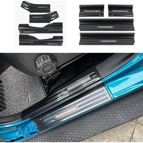 For Jeep Wrangler JL 2018-2021 Carbon Fiber Texture Outer Pedal Door Sill Panle Protective Cover Decorative Accessories
