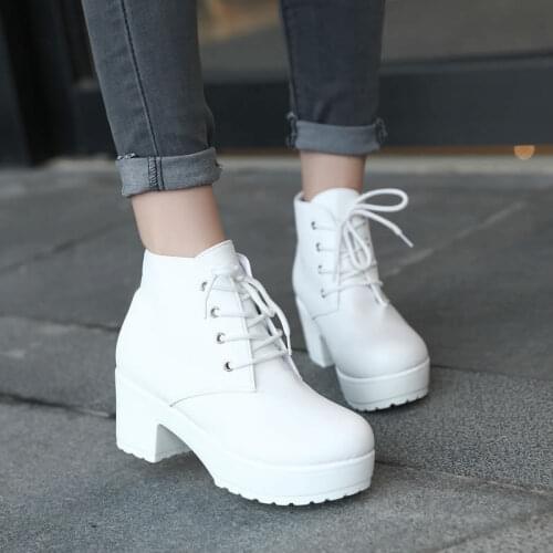 New Autumn and Winter Womens Boots Lace-up Womens Fashion Boots Waterproof Platform Thick with Thick Bottom All-match