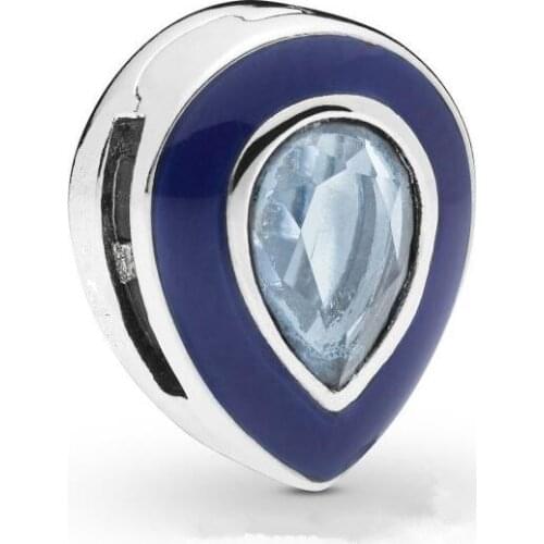 Genuine 925 Sterling Silver Bead Charm Reflexions Dazzling Blue Droplet Clip Beads Fit Pan Bracelet & Bangle Diy Jewelry