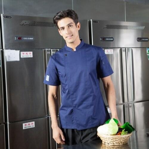 Food Service Jackets Workwear Summer Short Sleeve Chef Overalls Kitchen Restaurant Bakery Clothing Unisex Chef Uniform Tops