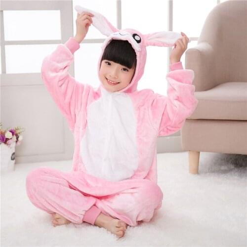 Pink Animal Big Ear Rabbit Kigurumi Bunny Character Pajamas Kids Onesies Girls Siamese For Animal Fox Cosplay Halloween Costumes