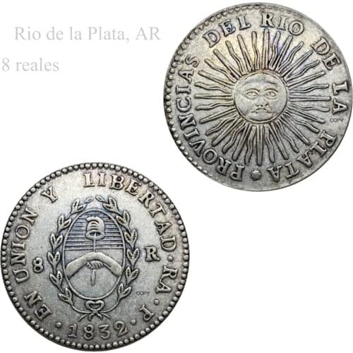 Argentina Coin Rio de la Plata, AR 8 reales Cupronickel Plated Silver Copy Coin 1832 Coin