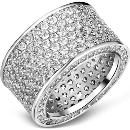 Mesinya Silver Hip Hop Women Men Pave Clear Cubic Zirconia CZ Eternity Band Ring Top Quality Jewelry