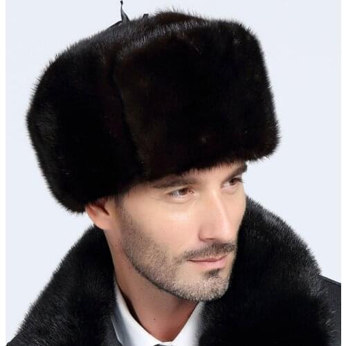 Real Mink Fur Warm Hat 2022 Winter Genuine Mink Skin Fur Caps Travel Sports Hats For Men Snow Caps