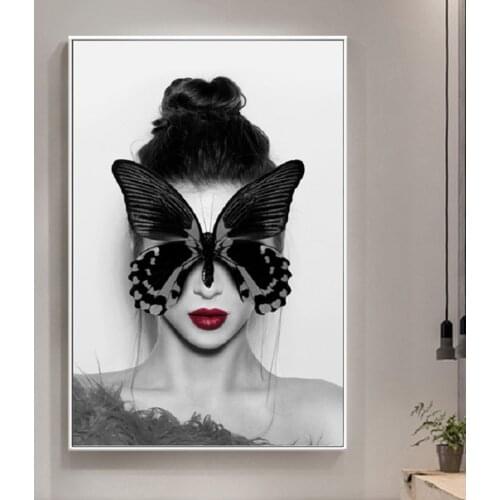 Nordic Butterfly Girl Canvas Prints Beauty Model Posters Wall Art Canvas Paintings Pictures Girls Room Bedroom Home Decoration
