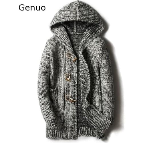 Sweater Men Cardigan Long Camisa Masculina Mens Slim Fit Hooded Knit Sweater Fashion Cardigan Long Trench Coat Knitted Jacke
