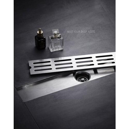 Strip thick stainless steel shower drain with removable filter, shower drain base bathroom floor drain, brushed nickel stains