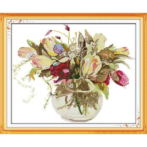 The tulip vase cross stitch kit flower 18ct 14ct 11ct count printed canvas stitching embroidery DIY handmade needlework