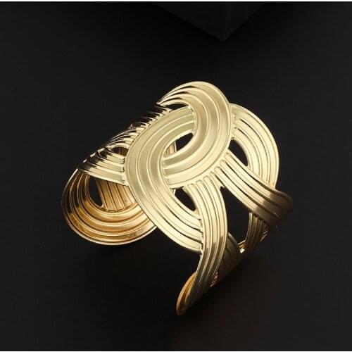 UODCM Wholesale 2021 Fashion Gold Silver Color Hip Hop Cuff Wide Bangles Vintage Arm Bangle Women Pulseras Bracelets Bangles Men
