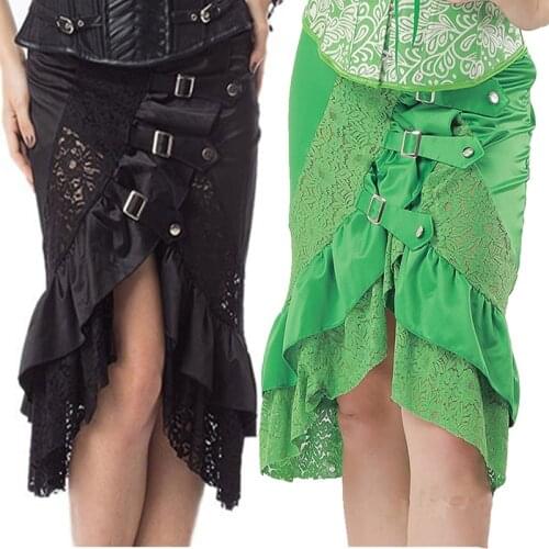 Plus Size Lady Gothic Steampunk Skirt Fantasy Corset Victorian Medieval Asymmetrical Buckles Ruffle Rock Outfit