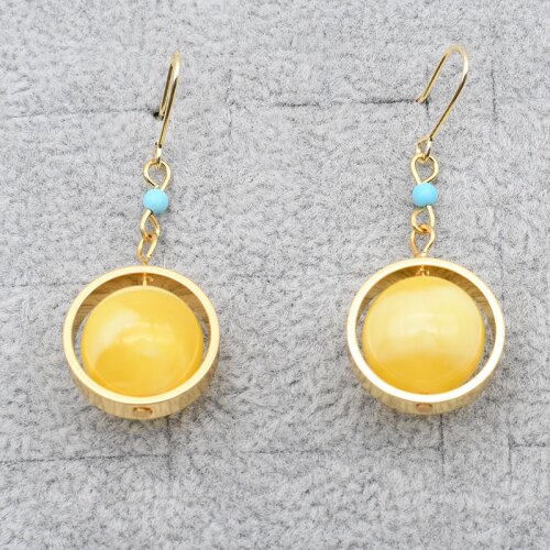 Ladies New style earrings, round beeswax plus metal ring design, simple and generous