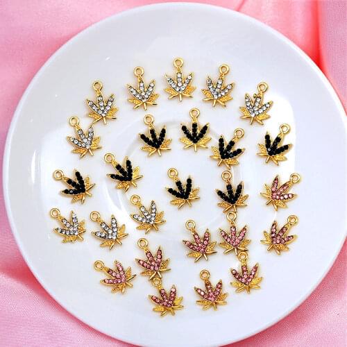 10Pcs/set Metal 15x11mm Maple Leaf With Rhinestone Charms 3Color Jewelry Accessories For DIY Handmade Earrings Necklace Carfts