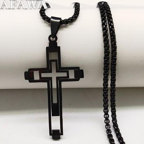 2021 Fashion Cross Stainless Steel Necklace for Men Black Color Choker Necklace Jewelry acero inoxidable N18797