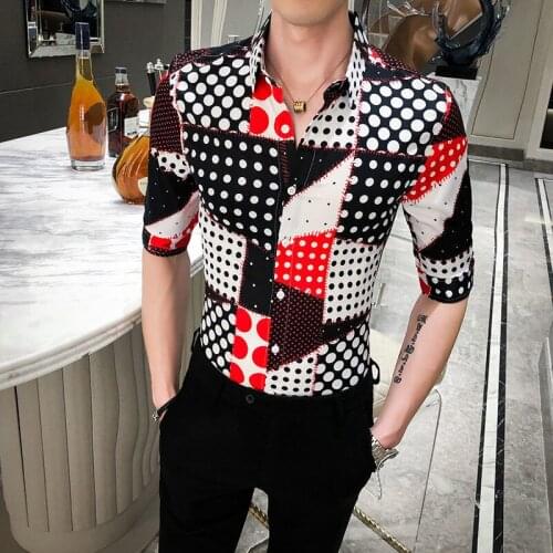 2021 chun xia mens shirt in British mens clothing of 7 minutes of sleeve blouse dot han edition cultivate ones morality shirt