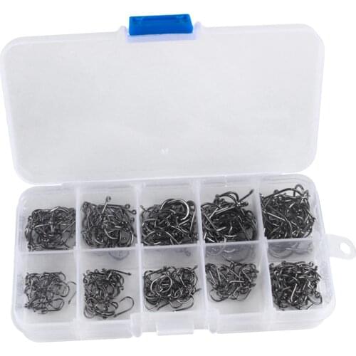 300pcs/set Assorted Carbon Steel Fish Jig Hooks Octopus Crab Hooks Kit Fishing Tackle Box 10 Sizes