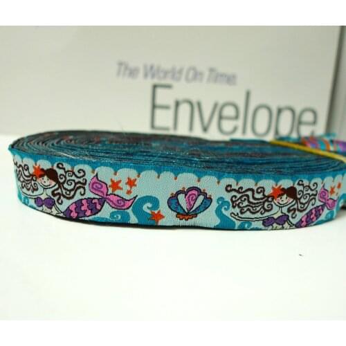 5/8'' 16mm Wide The little Mermaid Turquoise tone Woven Jacquard Ribbon