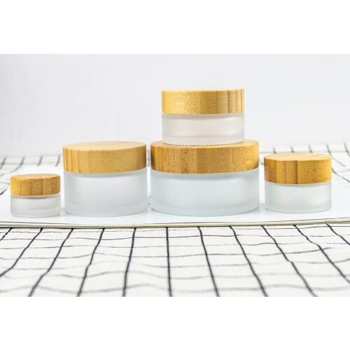 5ml 15ml 30ml 50ml 100ml Frosted Vitreous Bamboo Wood Solid Cap Cream Bottle Glass Empty Vials 6Pcs Cosmetics Jewelry Packaging