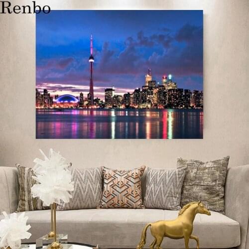 DIY 5D Diamond Painting Toronto skyline at night Full Drill square round diamond Cross Stitch Mosaic Rhinestone Home Decor Gift