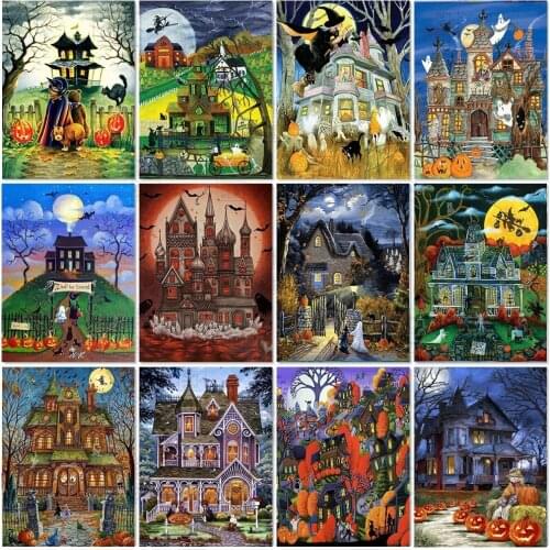Diamond Painting Halloween House Scenery 5D Diy Full Drill Embroidery Cartoon Witch Cross Stitch Rhinestone Mosaic Home Decor
