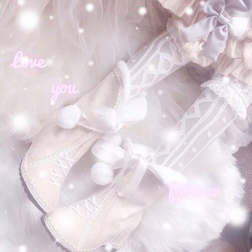 Kawaii girl sweet lolita shoes vintage round head lace-up booties with bowknot sweet beauty cute bowknot kawaii snow boot loli