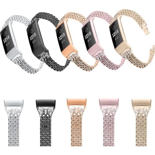 Diamond Stainless Steel Watch Strap For Fitbit Charge 3 Watch Band Charge4 Elegant Strap Women Bling Bracelet For Charge 4SE 3SE