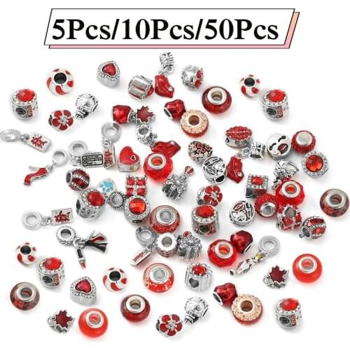 Mixed Random Delivery Red Silver Plated Beads Charms Fit Original Bracelets Necklace For Women Wife Jewelry Making Wholesale