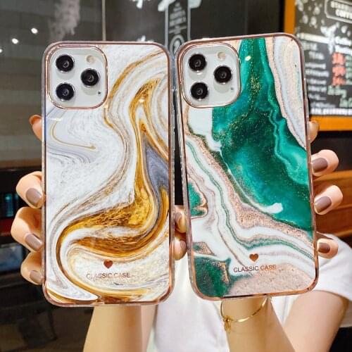 Glitter Gradient INK Green Golden Marble Phone Case For iphone 11 12 Pro MAX Mini X XR XS MAX SE 2020 7 8 Plus Shockproof Cover
