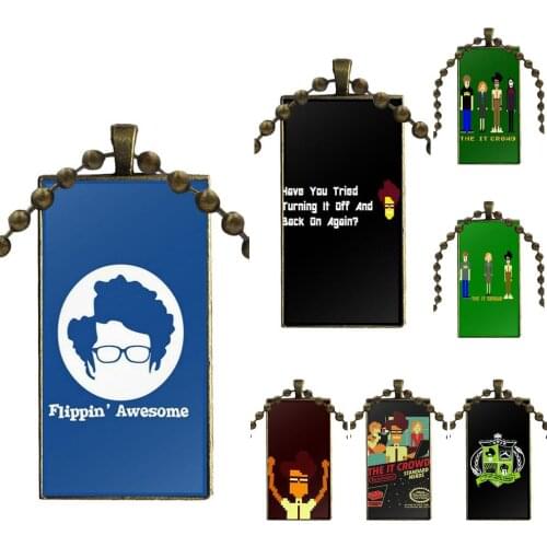 For Men Women Design Fashion Vintage Glass Women Rectangle Necklace Pendants Tv Show Season The It Crowd