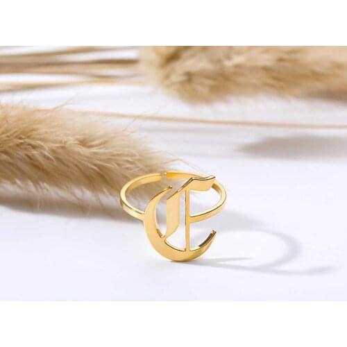 Customized Personality Name Initial Opening Ring Mens and Womens Punk Hip-hop Stainless steel Adjustable Ring Fasion Jewellery