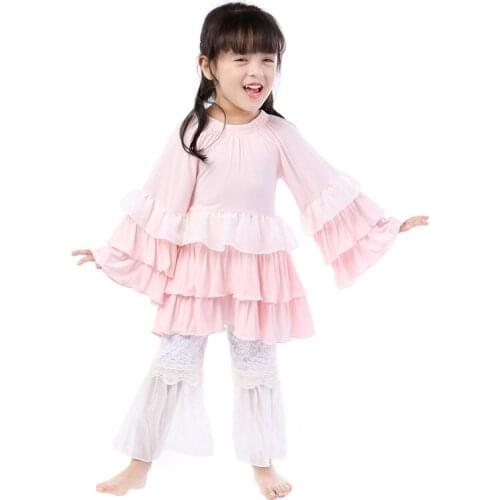 Kaiya Angel 5pcs/lot Hot Children Girls Boutique Clothing Set 3M-16Y Toddler Long Sleeve Ruffle Top + Lace Pant 2pcs Outfits