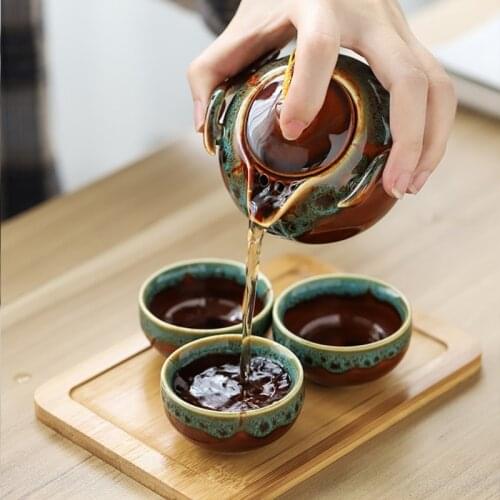 Chinese Kungfu Tea Set with Porcelain Teapot Teacups Bamboo Tea Tray Portable