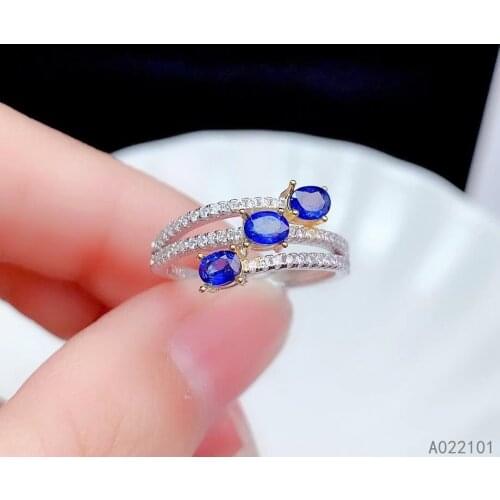 KJJEAXCMY fine jewelry S925 sterling silver inlaid natural sapphire new girl fashion gemstone ring support test Chinese style