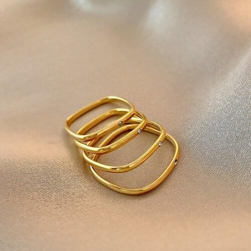 Ins Minimalist Irregular Square Stainless Steel Plated 18k Gold Rings For Women Fine Jewelry Open Ring High Quality Flyleaf