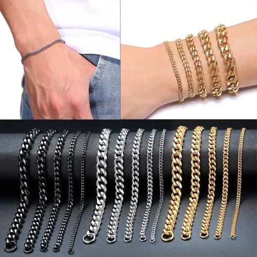 Modyle Mens Simple 3-11mm Stainless Steel Curb Cuban Link Chain Bracelets for Women Unisex Wrist Jewelry Gifts