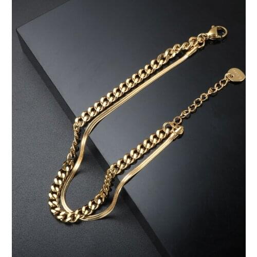 ZMFashion Stainless Steel Men Women Snake Chain Double Bracelet Chain Blade Cuban Gothic Chain Lover Couple Charm Jewelry Gift
