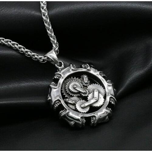 Mens Necklace Motorcycle Gear Pendant Steampunk Engine Necklace Pendant Gothic Jewelry Gift