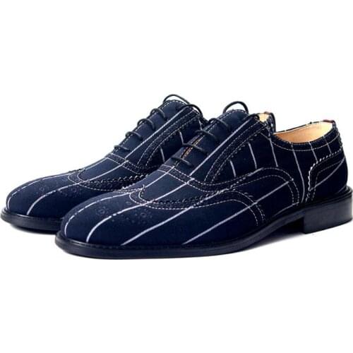 New genuine leather striped oxfords casual shoes for men lace up canvas shoes fashion men shoes