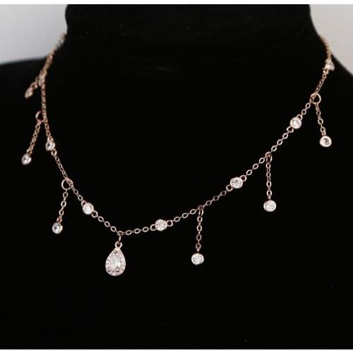 2020 new fashion jewelry rose gold silver color CZ Choker necklace water drop round charm link chain trendy fashion necklaces