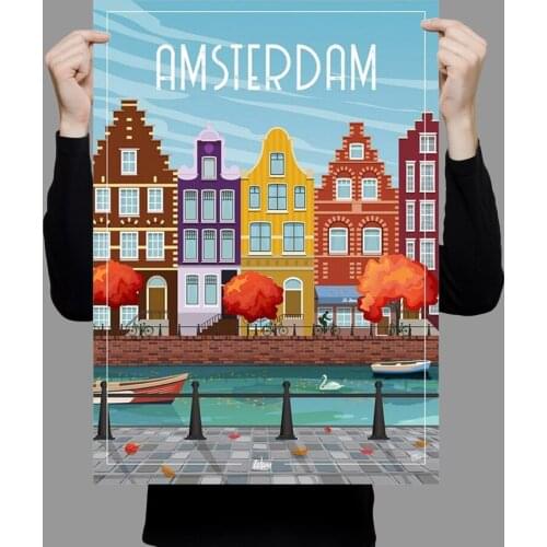 W400 Silk Fabric Poster Wall Art Decor AMSTERDAM (2) VINTAGE Trend Fashion Decoration Bright Christmas Gift