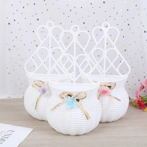 Artificial Flower Hanging Basket Vase Rattan Wall Hanging Small Artificial Rattan Flower Basket For Home Decoration Color Random