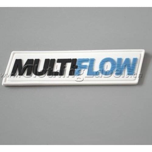 Custom PVC labels for clothing, bags, shoes etc., embossed logo, groove line for sew in fabric, low MOQ, high quality