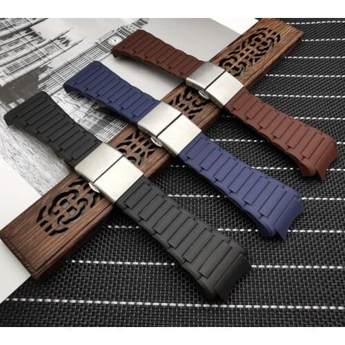 Top Brand soft silicone rubber PU belt blue black brown 23x33mm watchband for Porsche strap design Watch Band 6620 withbuckle