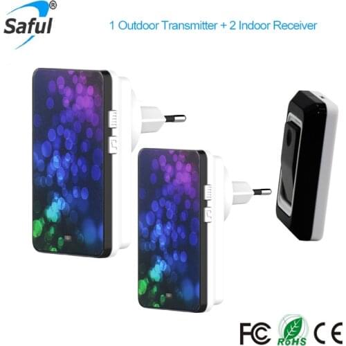 Saful Waterproof New EU Plug-in Wireless DoorBell Kit door wireless bell easy install 28 rings Smart Wireless Door bell