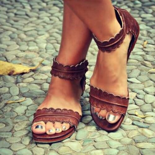 Womens Summer Sandals Flat Ankle Strap Casual Shoes Back Zipper Zip-up Fashion Footwear JDD43