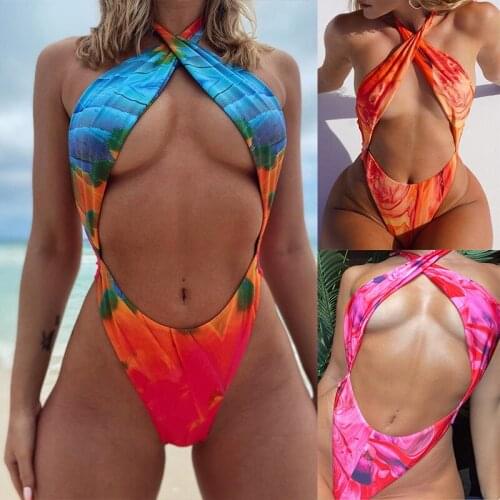 Sexy One Piece Women Swimsuit Halter Push Up Female Bathing Suit Backless Beachwear Cut Out Bodysuit Monokini Swimwear 2021