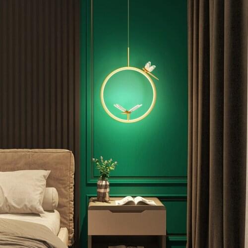 Art Deco LED Pendant Lamp Cute Dragonfly Cord Adjustable Hanging Light Fixtures Remote Control Dimming For Bedside Bar Restauran