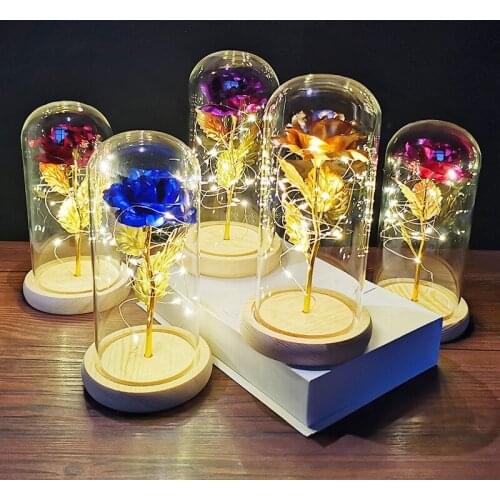 Eternal Rose Forever Beauty And Beast Rose In Flask Led Rose Flower Light Glass Dome Valentines Day Gift Home Decoration