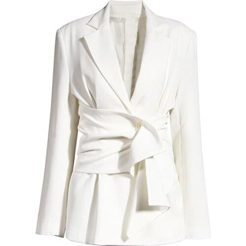 Women Fashion Spring Autumn White Knit Split Joint Irregular Blazer New Lapel Long Sleeve Loose Fit Jacket