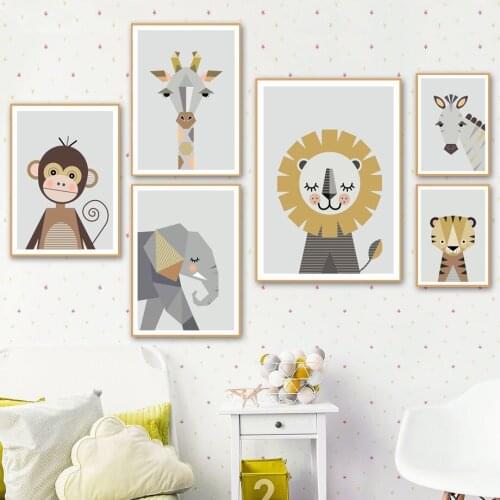 Giraffe Zebra Lion Elephant Monkey Poster Wall Art Canvas Painting Animals Art Prints Wall Picture For Baby Room Home Decoration